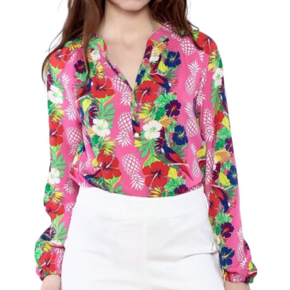 Macbeth Collection by Margaret Josephs Multicolor Tropical Blouse.Size S - Picture 2 of 9